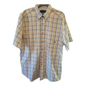ARIAT PRO SERIES SHORT SLEEVE SHIRT SIZE LARGE WHITE NAVY TEAL YELLOW PLAID
